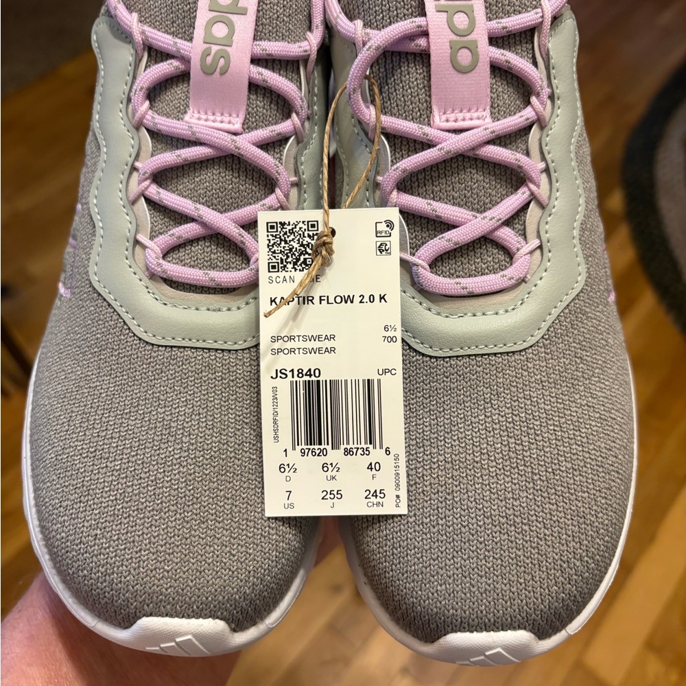 adidas Kids Gray Sneakers with Pink Accents